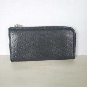 See By Chloe Leather Zip Around Wallet Black Large Boho Continental Clutch Logo